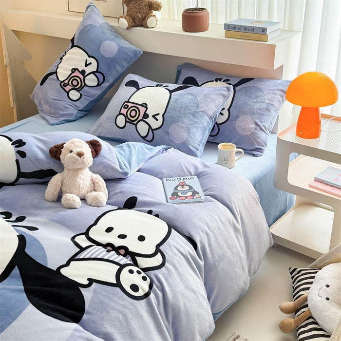 91家纺网 家纺一手货源 找家纺 福来临家纺 2025秋冬新款亲肤舒适保暖加厚牛奶绒大版卡通四件套 机灵狗狗