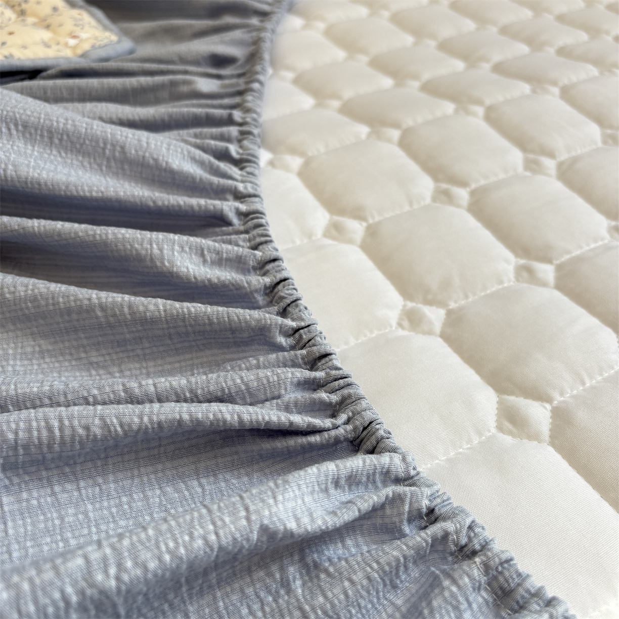 91家纺网 家纺一手货源 找家纺 居眠 2025新款印花云感皱皱纱夹棉床笠 森林舞会