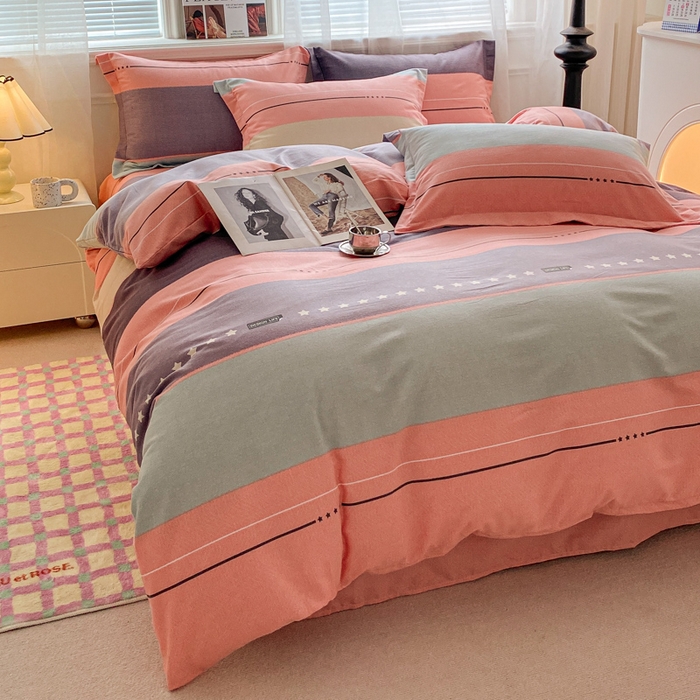 91家纺网 家纺一手货源 找家纺 小叮当家纺仓储工厂店 2025新款（买家秀 不断货）A类全棉纯棉磨毛四件套 条纹星星-粉