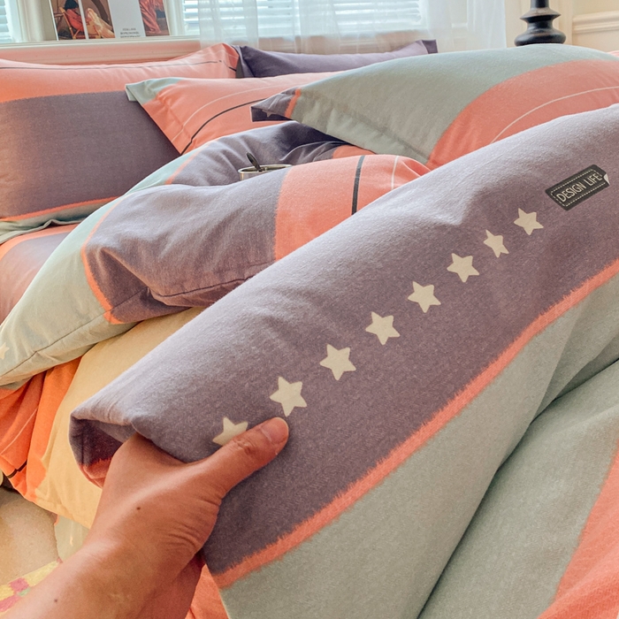 91家纺网 家纺一手货源 找家纺 小叮当家纺仓储工厂店 2025新款（买家秀 不断货）A类全棉纯棉磨毛四件套 条纹星星-粉