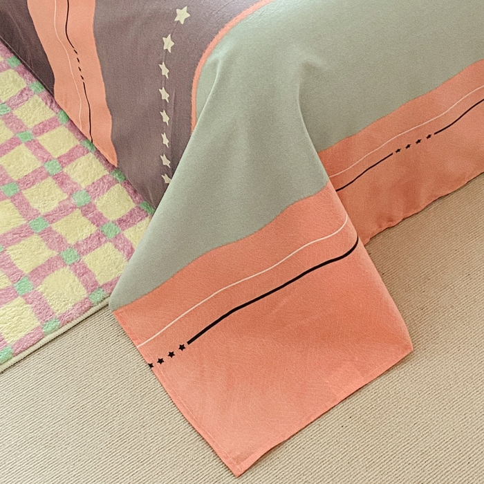 91家纺网 家纺一手货源 找家纺 小叮当家纺仓储工厂店 2025新款（买家秀 不断货）A类全棉纯棉磨毛四件套 条纹星星-粉