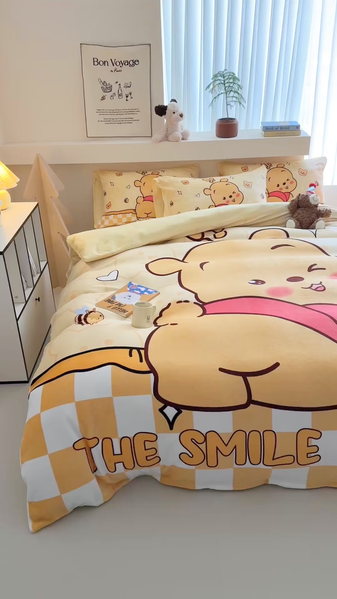 91家纺网 家纺一手货源 找家纺 福来临家纺 2025秋冬新款亲肤舒适保暖加厚牛奶绒大版卡通四件套 搞怪小熊