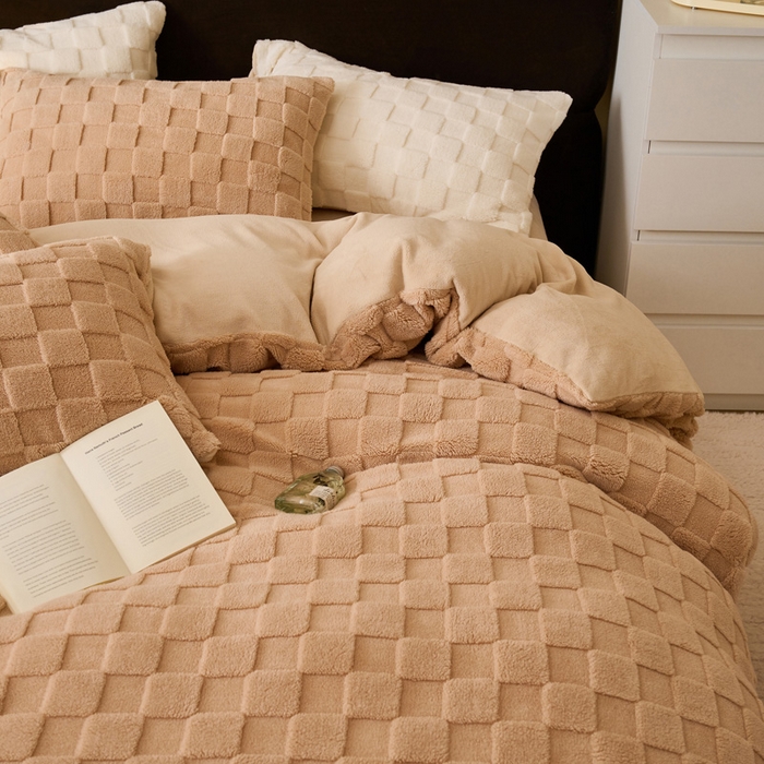 91家纺网 家纺一手货源 找家纺 晨曦家纺 2025新款加厚230克塔芙绒牛奶绒四件套-初暖系列 初暖-奶咖