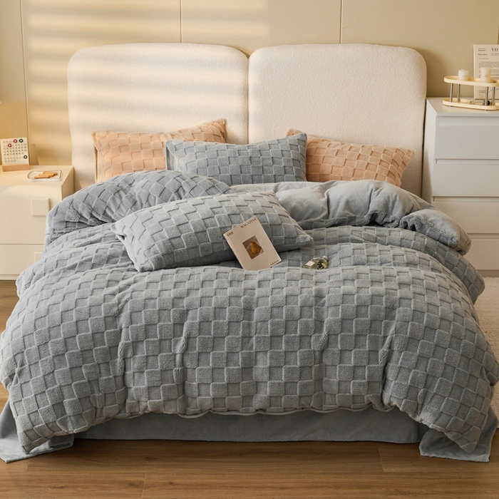 91家纺网 家纺一手货源 找家纺 晨曦家纺 2025新款加厚230克塔芙绒牛奶绒四件套-初暖系列 初暖-高级灰