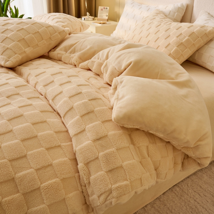 91家纺网 家纺一手货源 找家纺 晨曦家纺 2025新款加厚230克塔芙绒牛奶绒四件套-初暖系列 初暖-奶黄