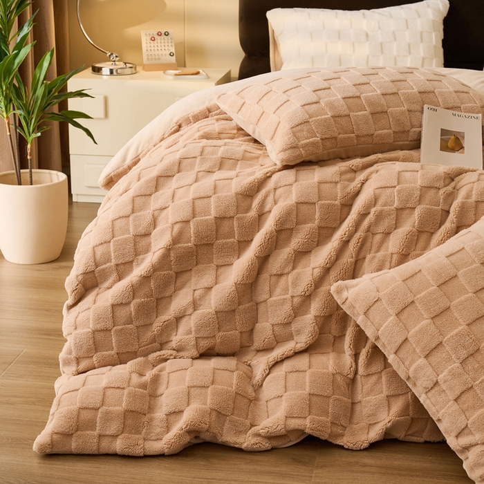 91家纺网 家纺一手货源 找家纺 晨曦家纺 2025新款加厚230克塔芙绒牛奶绒四件套-初暖系列 初暖-奶咖