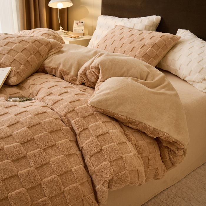 91家纺网 家纺一手货源 找家纺 晨曦家纺 2025新款加厚230克塔芙绒牛奶绒四件套-初暖系列 初暖-奶咖