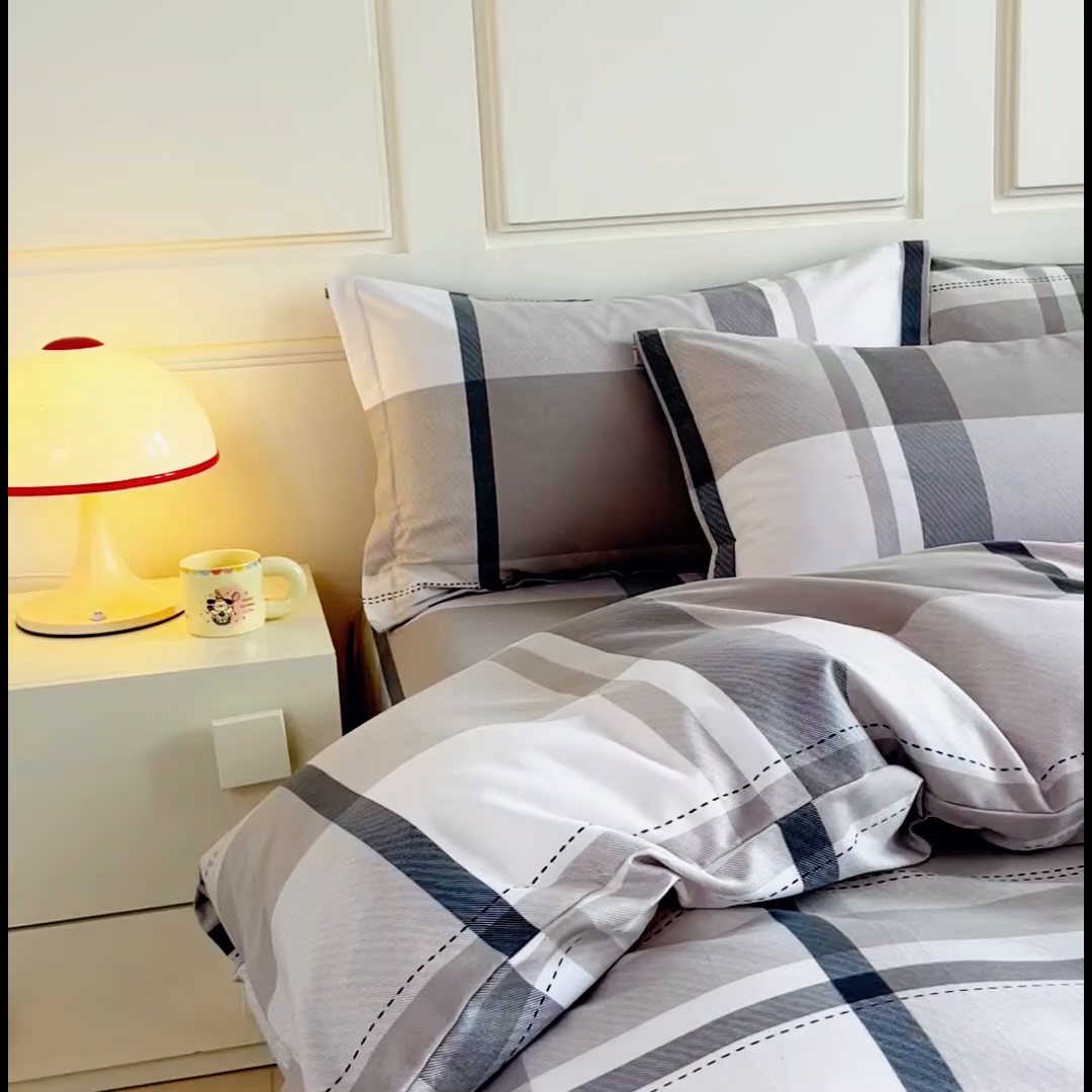 91家纺网 家纺一手货源 找家纺 小叮当家纺仓储工厂店 2025新款（买家秀 不断货）A类全棉纯棉磨毛四件套 线条格