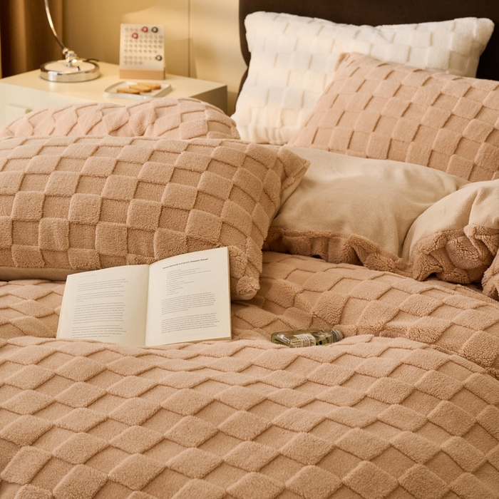 91家纺网 家纺一手货源 找家纺 晨曦家纺 2025新款加厚230克塔芙绒牛奶绒四件套-初暖系列 初暖-奶咖