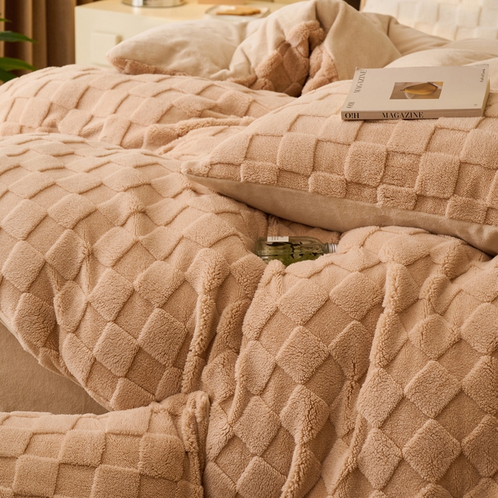 91家纺网 家纺一手货源 找家纺 晨曦家纺 2025新款加厚230克塔芙绒牛奶绒四件套-初暖系列 初暖-奶咖