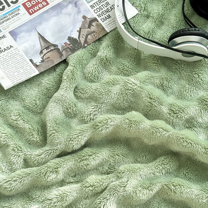 91家纺网 家纺一手货源 找家纺 小叮当家纺仓储工厂店 2025新款简约泡泡绒黑球包边毛毯毯子午睡毯 泡泡-绿