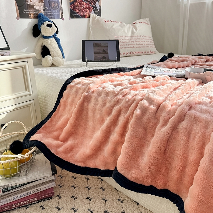 小叮当家纺仓储工厂店 2025新款简约泡泡绒黑球包边毛毯毯子午睡毯 泡泡-粉