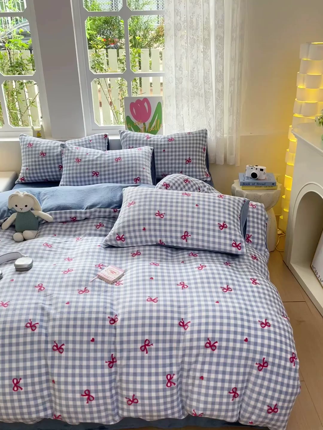 91家纺网 家纺一手货源 找家纺 暖芯优选 2025新款小清新加厚高克重牛奶绒四件套直播热款电商热款 温柔-蓝