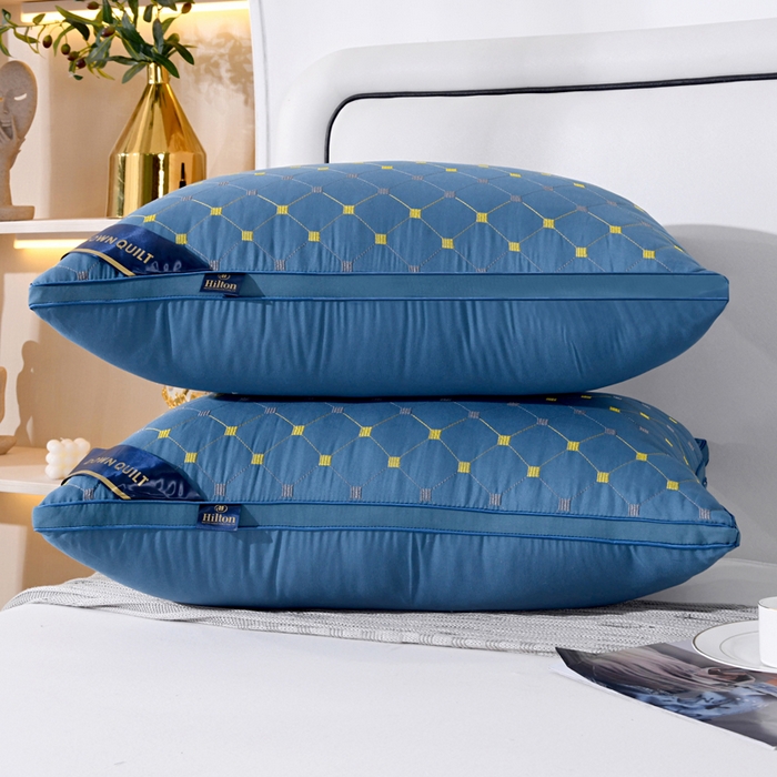 小叮当家纺仓储工厂店 2025新款磨毛羽丝绒枕头枕芯--满天星 立体蓝