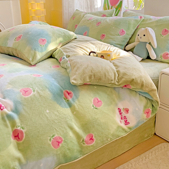 91家纺网 家纺一手货源 找家纺 暖芯优选 2025新款小清新加厚高克重牛奶绒四件套直播热款电商热款 云境