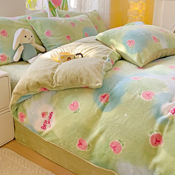 91家纺网 家纺一手货源 找家纺 暖芯优选 2025新款小清新加厚高克重牛奶绒四件套直播热款电商热款 云境