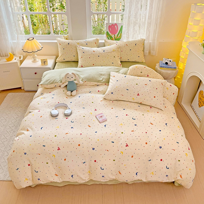 91家纺网 家纺一手货源 找家纺 暖芯优选 2025新款小清新加厚高克重牛奶绒四件套直播热款电商热款 彩虹堂绿