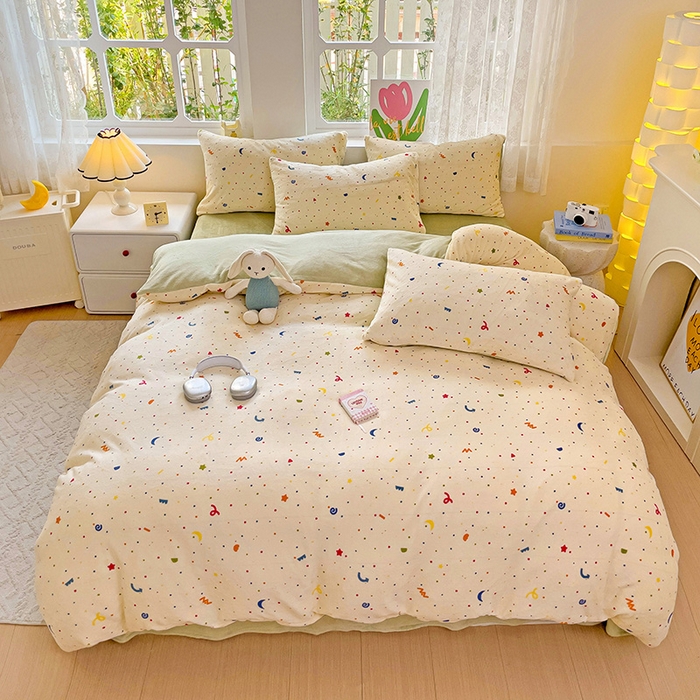 91家纺网 家纺一手货源 找家纺 暖芯优选 2025新款小清新加厚高克重牛奶绒四件套直播热款电商热款 彩虹堂绿