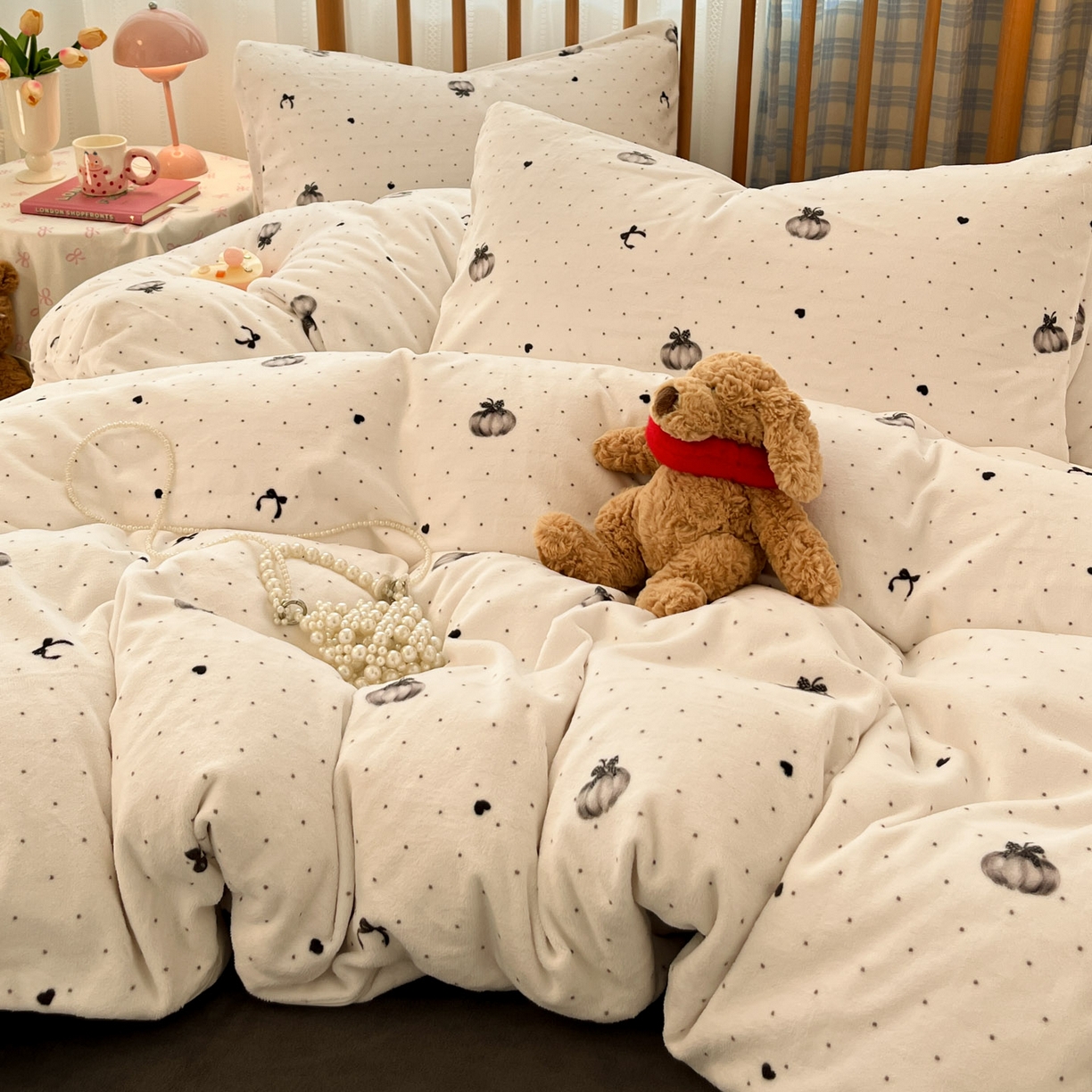 91家纺网 家纺一手货源 找家纺 小叮当家纺仓储工厂店 2025新款牛奶绒印花四件套 简韵南瓜