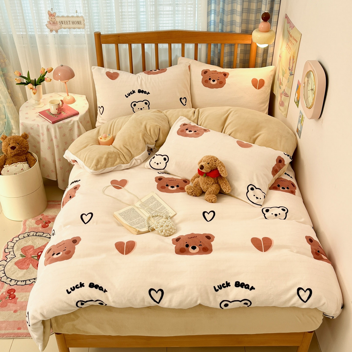 91家纺网 家纺一手货源 找家纺 小叮当家纺仓储工厂店 2025新款牛奶绒印花四件套 小熊心旅