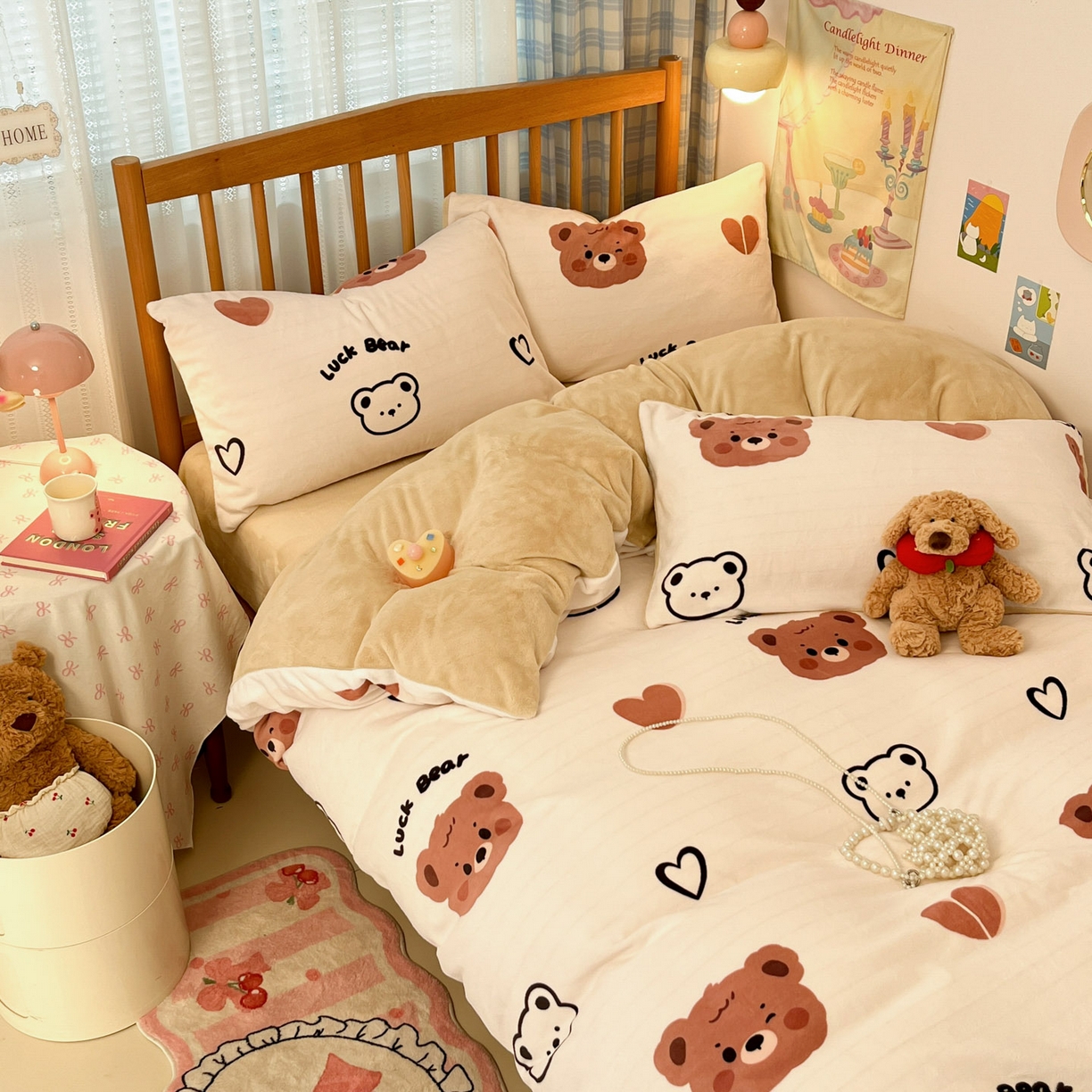 小叮当家纺仓储工厂店 2025新款牛奶绒印花四件套 小熊心旅