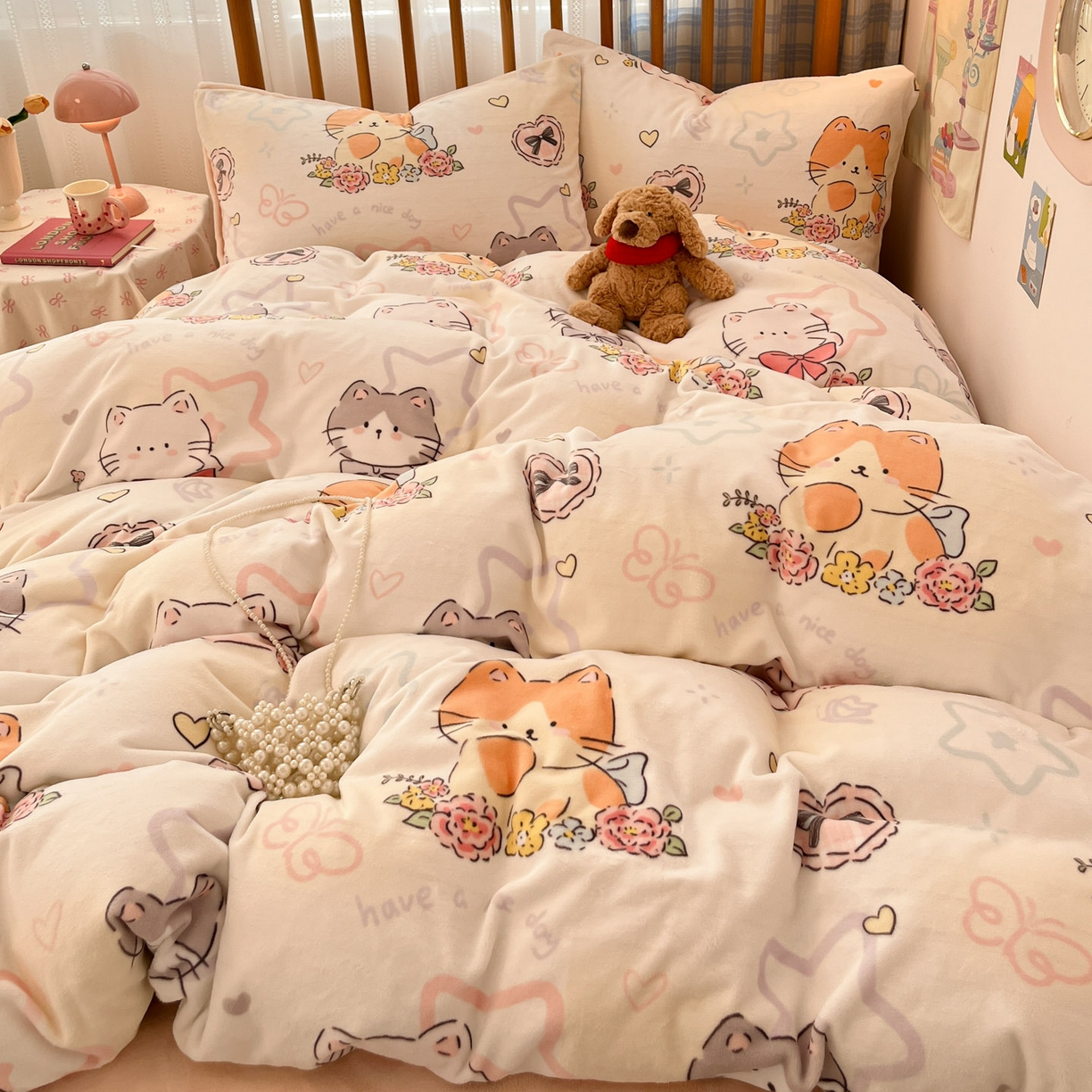 91家纺网 家纺一手货源 找家纺 小叮当家纺仓储工厂店 2025新款牛奶绒印花四件套 喵影仙花