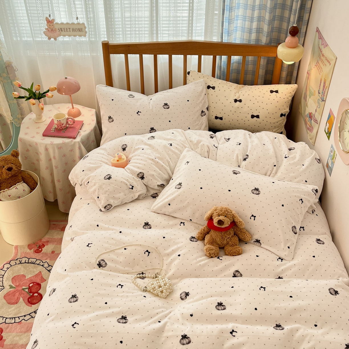 91家纺网 家纺一手货源 找家纺 小叮当家纺仓储工厂店 2025新款牛奶绒印花四件套 简韵南瓜