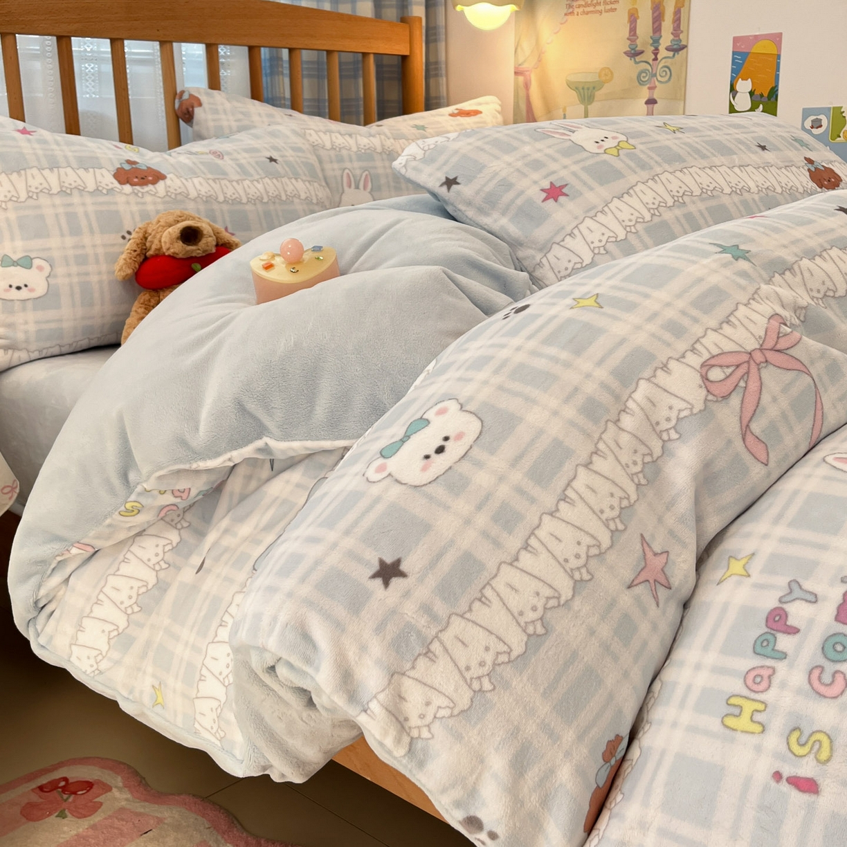 91家纺网 家纺一手货源 找家纺 小叮当家纺仓储工厂店 2025新款牛奶绒印花四件套 蕾丝萌境