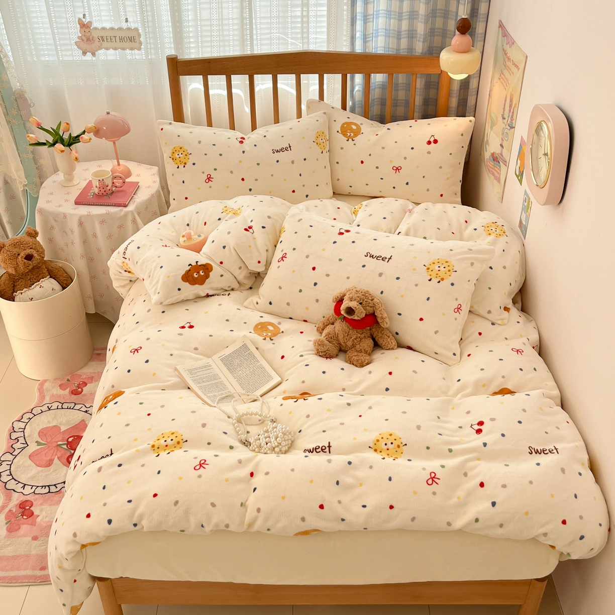 91家纺网 家纺一手货源 找家纺 小叮当家纺仓储工厂店 2025新款牛奶绒印花四件套 饼干派对