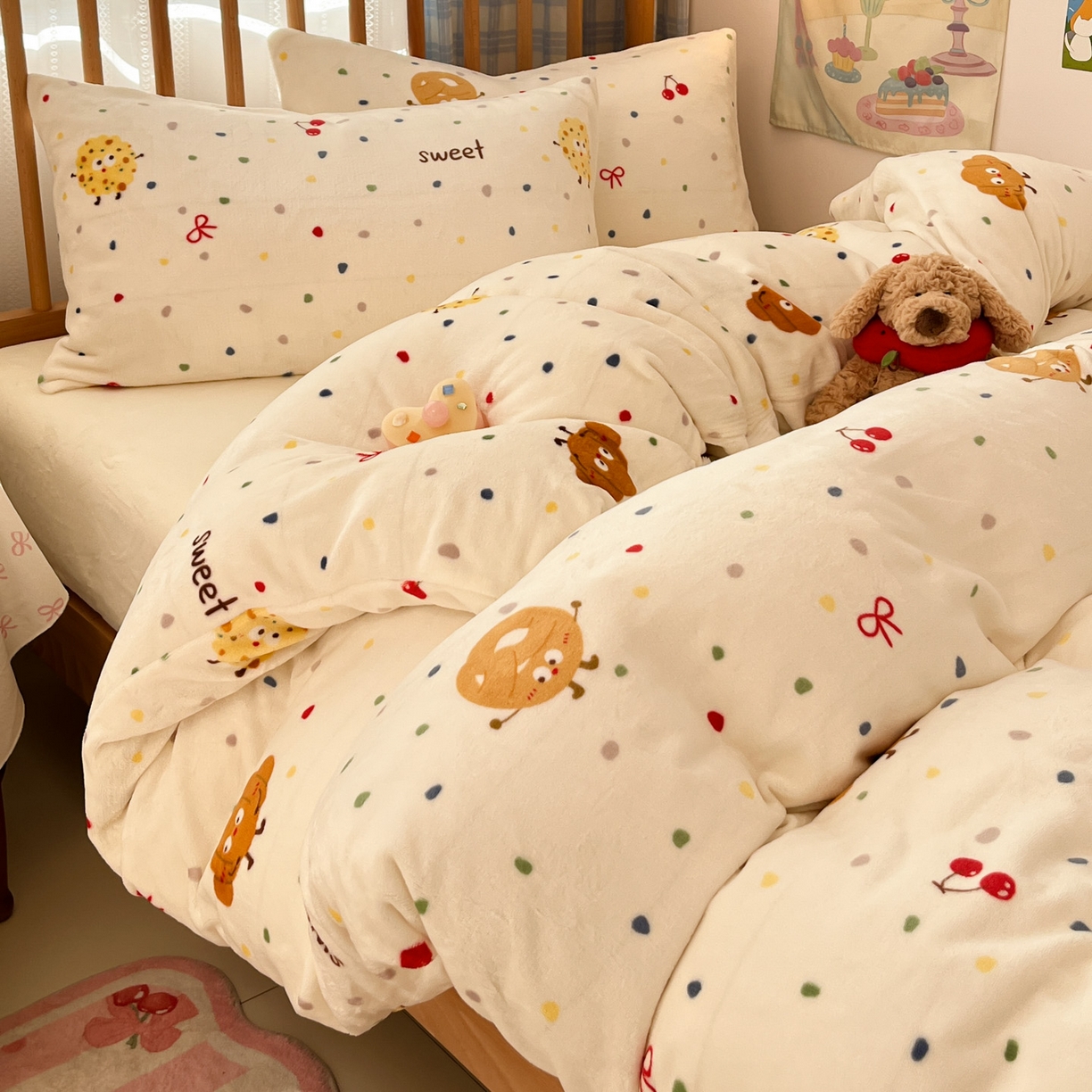 91家纺网 家纺一手货源 找家纺 小叮当家纺仓储工厂店 2025新款牛奶绒印花四件套 饼干派对