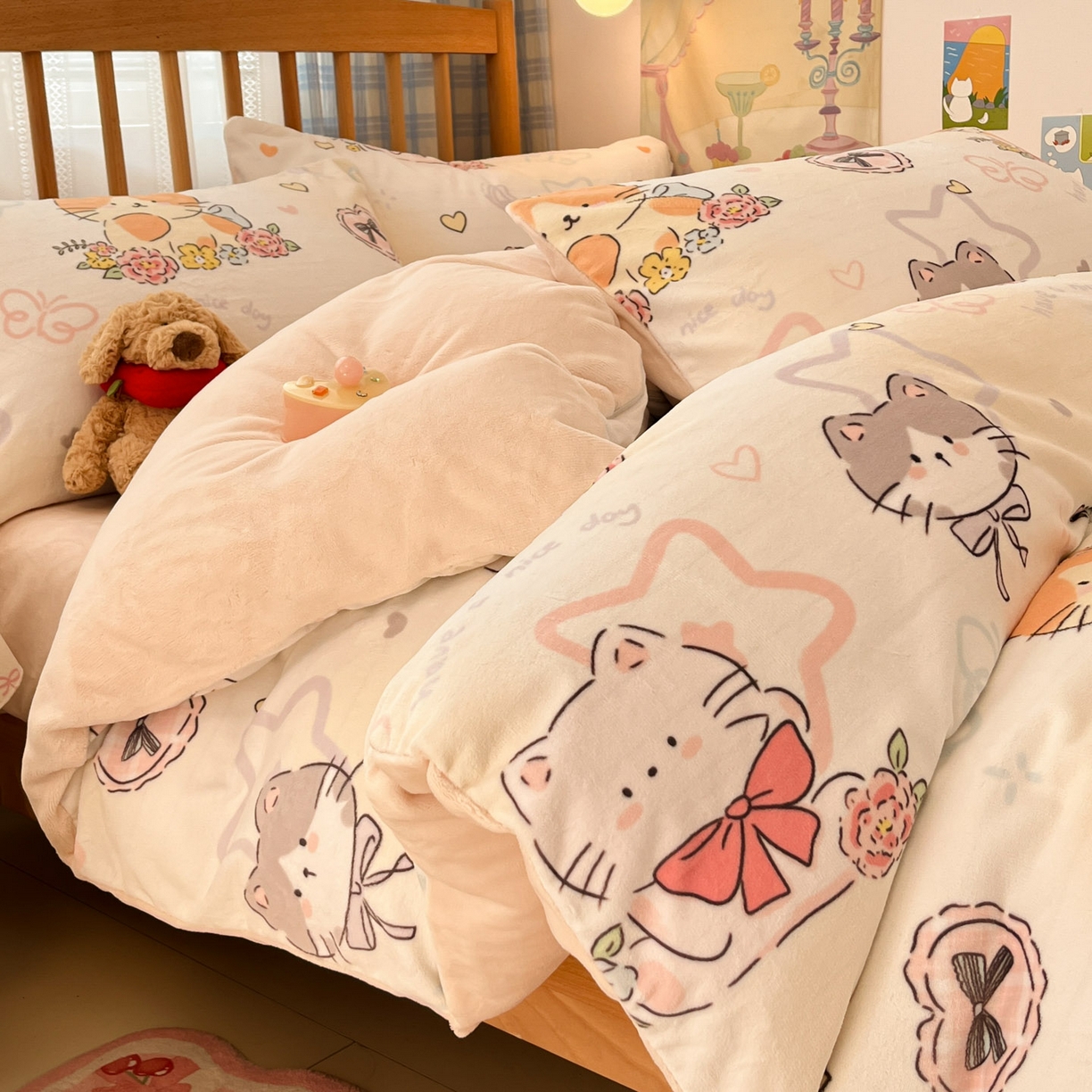 91家纺网 家纺一手货源 找家纺 小叮当家纺仓储工厂店 2025新款牛奶绒印花四件套 喵影仙花