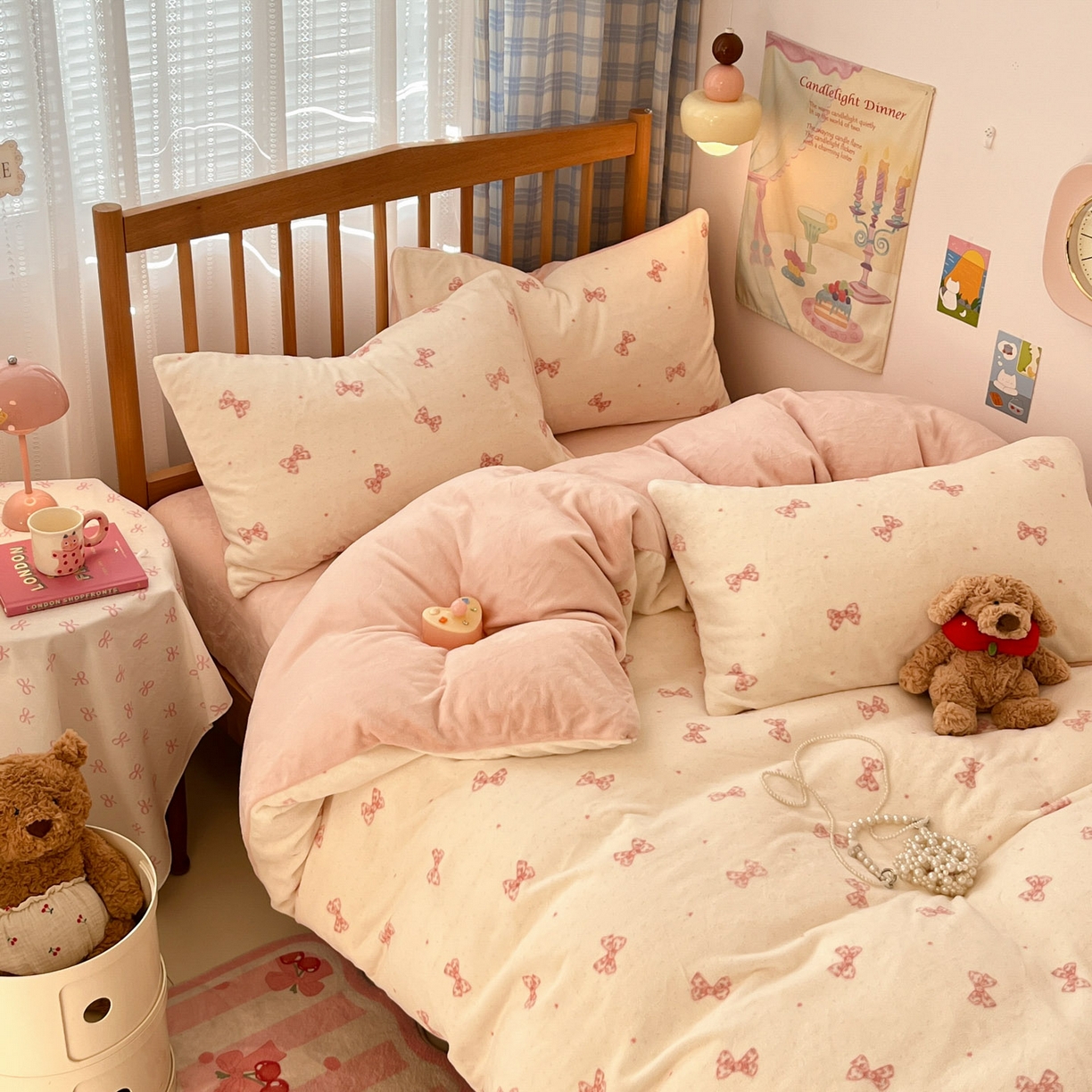 91家纺网 家纺一手货源 找家纺 小叮当家纺仓储工厂店 2025新款牛奶绒印花四件套 桃漾绮梦