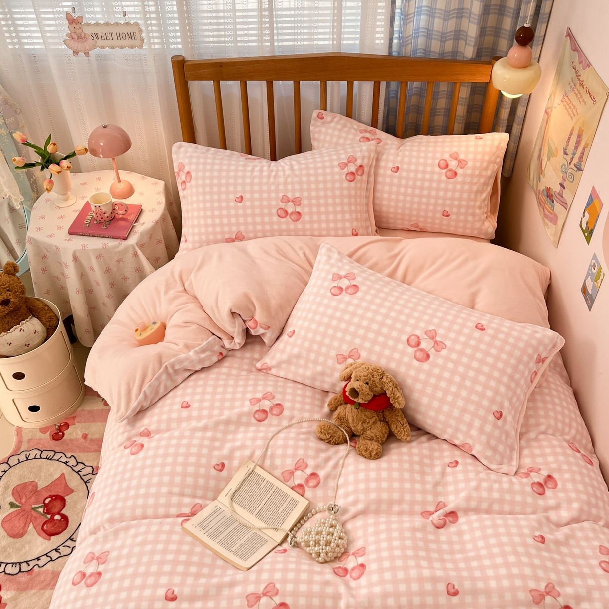 91家纺网 家纺一手货源 找家纺 小叮当家纺仓储工厂店 2025新款牛奶绒印花四件套 格上樱梦