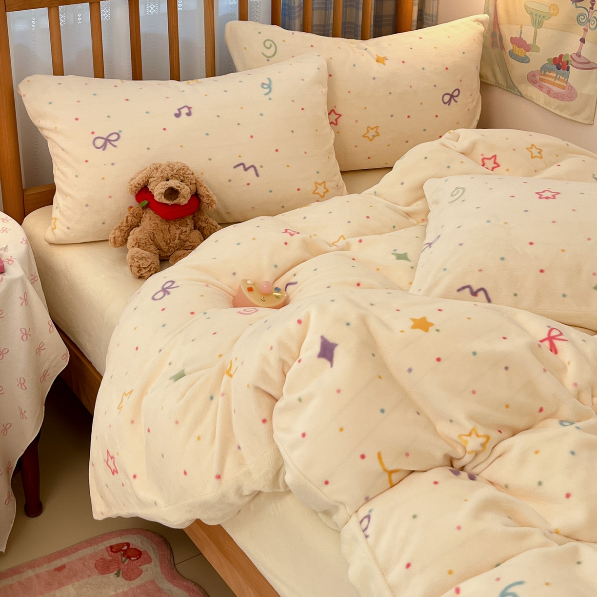 91家纺网 家纺一手货源 找家纺 小叮当家纺仓储工厂店 2025新款牛奶绒印花四件套 星彩梦