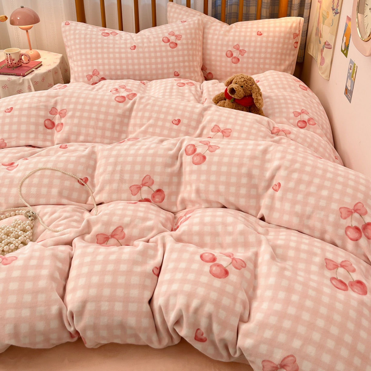 91家纺网 家纺一手货源 找家纺 小叮当家纺仓储工厂店 2025新款牛奶绒印花四件套 格上樱梦