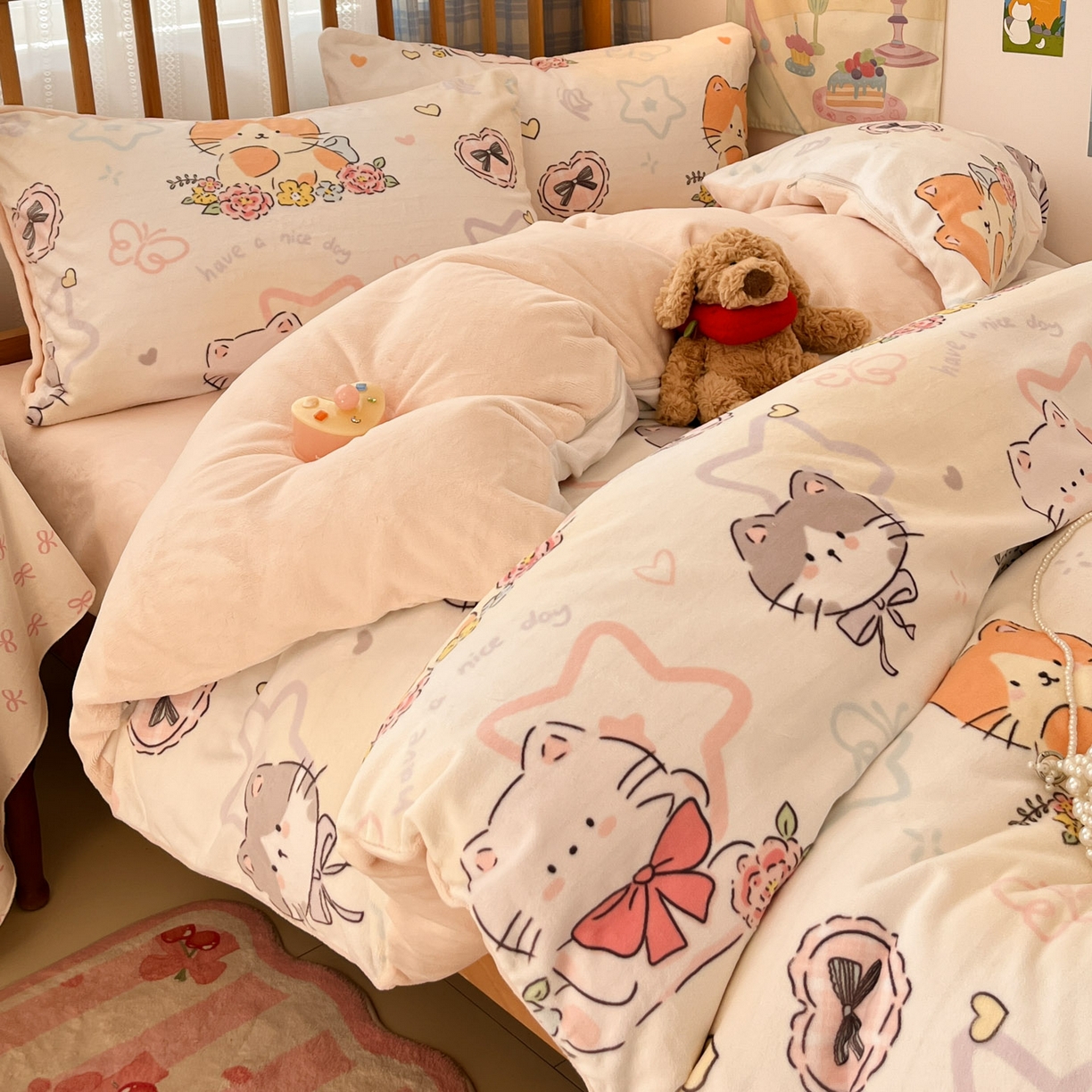 91家纺网 家纺一手货源 找家纺 小叮当家纺仓储工厂店 2025新款牛奶绒印花四件套 喵影仙花