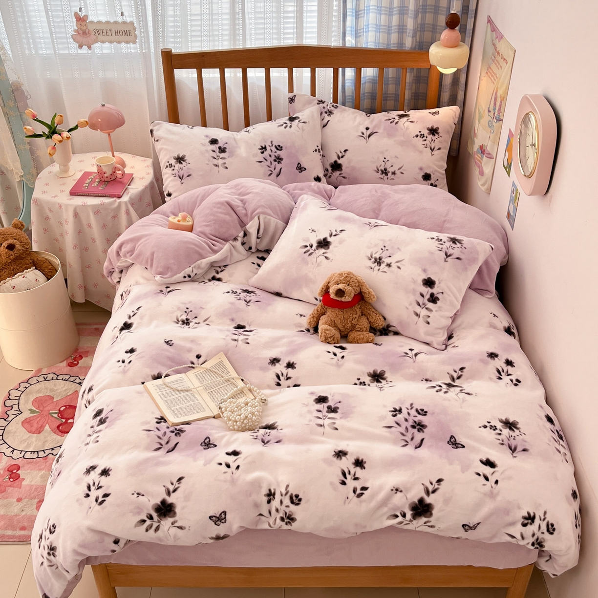 91家纺网 家纺一手货源 找家纺 小叮当家纺仓储工厂店 2025新款牛奶绒印花四件套 魅色佳人