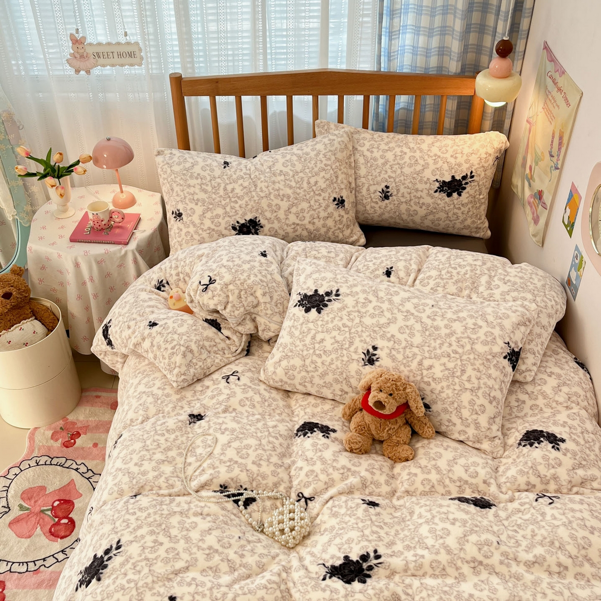 91家纺网 家纺一手货源 找家纺 小叮当家纺仓储工厂店 2025新款牛奶绒印花四件套 墨韵幽花