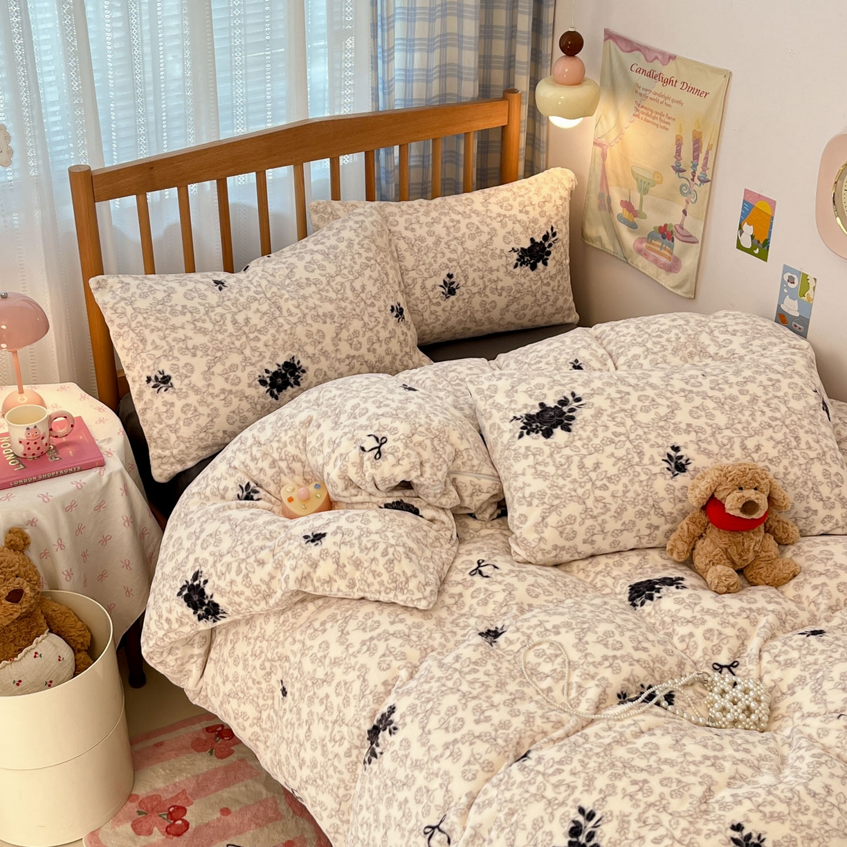 小叮当家纺仓储工厂店 2025新款牛奶绒印花四件套 墨韵幽花