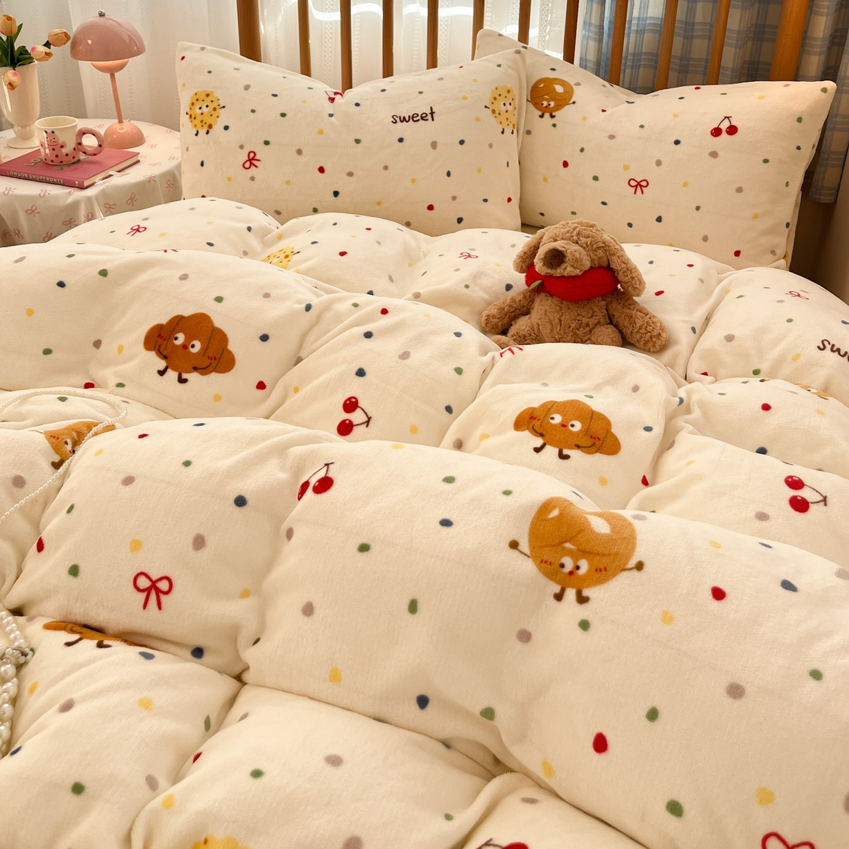 91家纺网 家纺一手货源 找家纺 小叮当家纺仓储工厂店 2025新款牛奶绒印花四件套 饼干派对