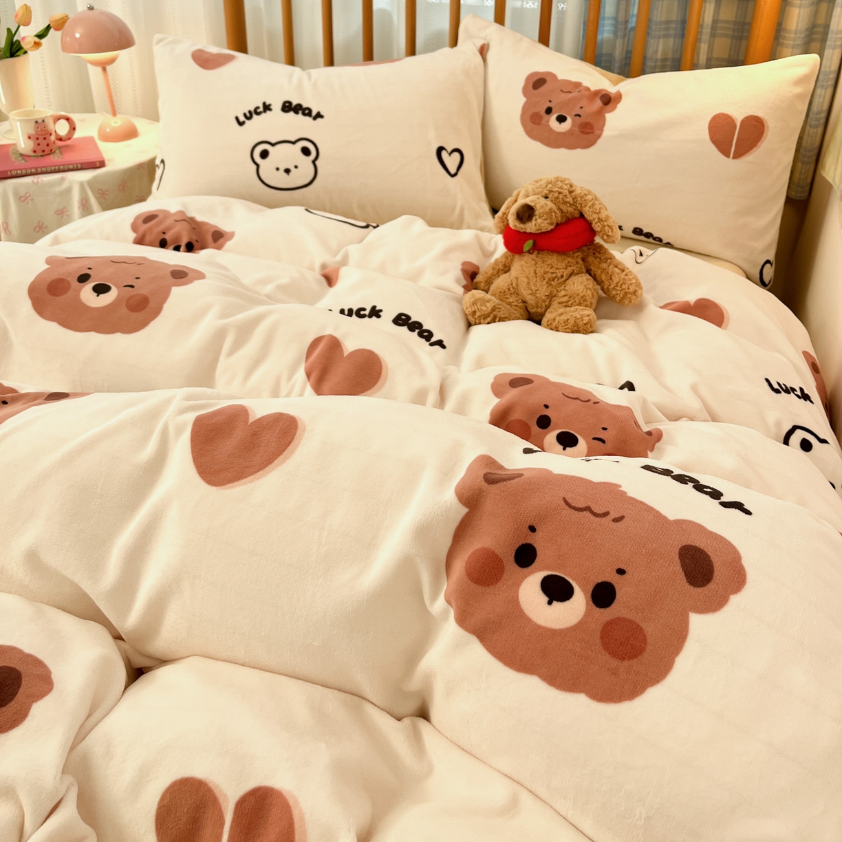 91家纺网 家纺一手货源 找家纺 小叮当家纺仓储工厂店 2025新款牛奶绒印花四件套 小熊心旅