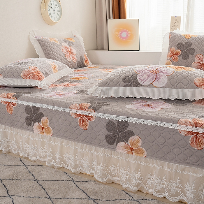 91家纺网 家纺一手货源 找家纺 冬然 2024新款牛奶绒床盖榻榻米床盖炕盖 朵朵花香