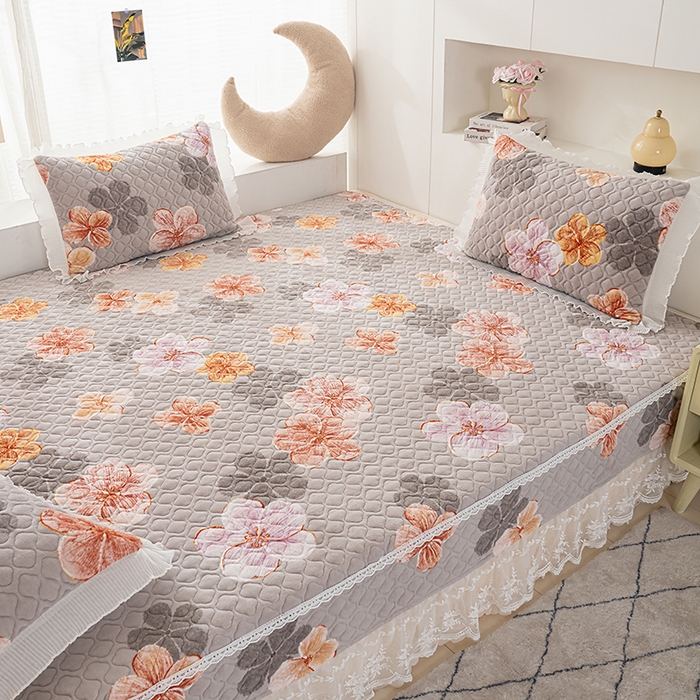 91家纺网 家纺一手货源 找家纺 冬然 2024新款牛奶绒床盖榻榻米床盖炕盖 朵朵花香