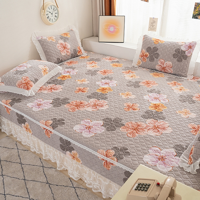 91家纺网 家纺一手货源 找家纺 冬然 2024新款牛奶绒床盖榻榻米床盖炕盖 朵朵花香