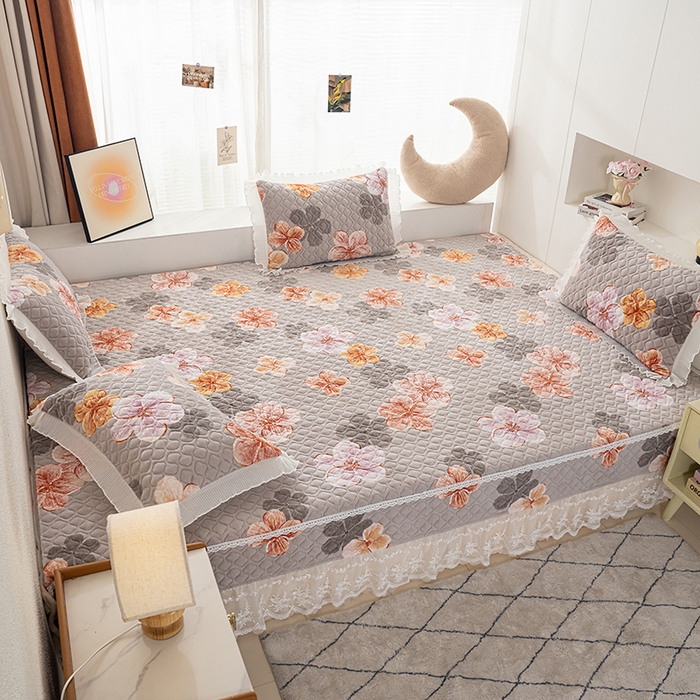 91家纺网 家纺一手货源 找家纺 冬然 2024新款牛奶绒床盖榻榻米床盖炕盖 朵朵花香