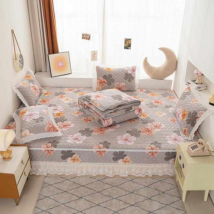 91家纺网 家纺一手货源 找家纺 冬然 2024新款牛奶绒床盖榻榻米床盖炕盖 朵朵花香