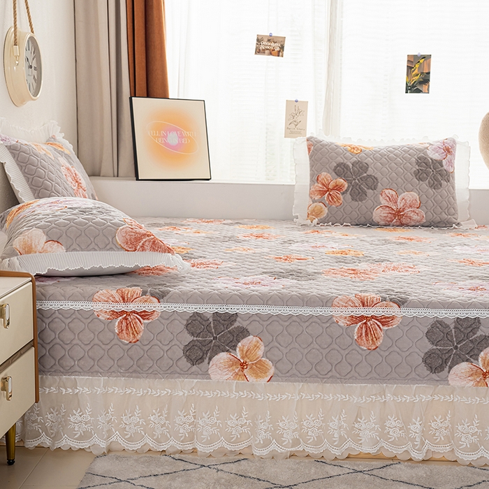 91家纺网 家纺一手货源 找家纺 冬然 2024新款牛奶绒床盖榻榻米床盖炕盖 朵朵花香