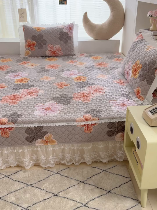 91家纺网 家纺一手货源 找家纺 冬然 2024新款牛奶绒床盖榻榻米床盖炕盖 朵朵花香