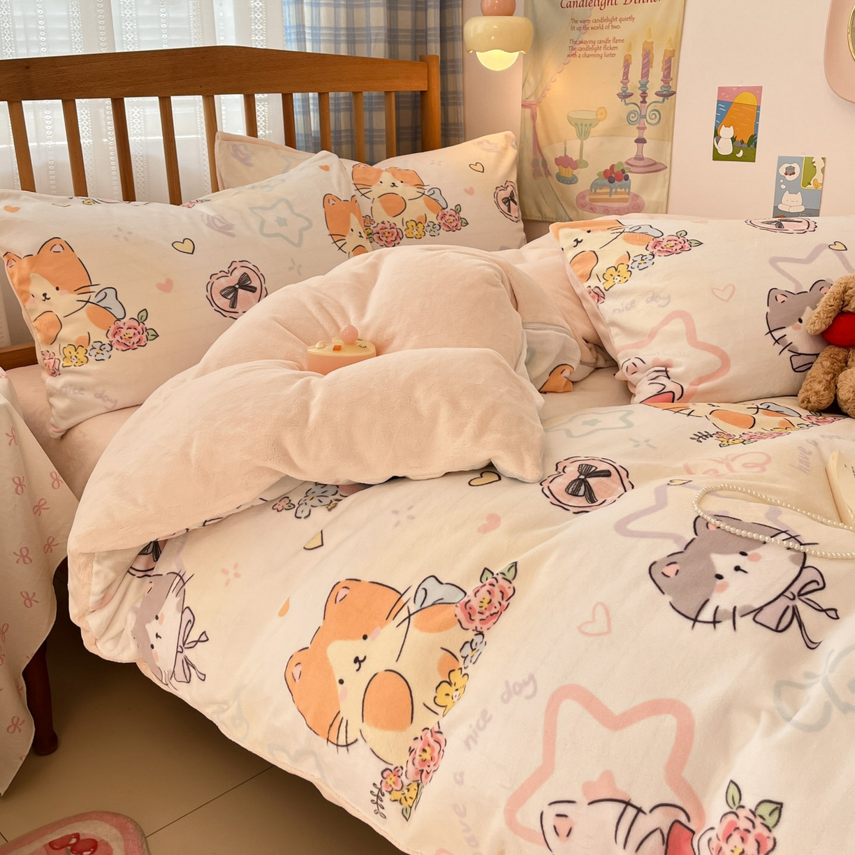 91家纺网 家纺一手货源 找家纺 小叮当家纺仓储工厂店 2025新款牛奶绒印花四件套 喵影仙花