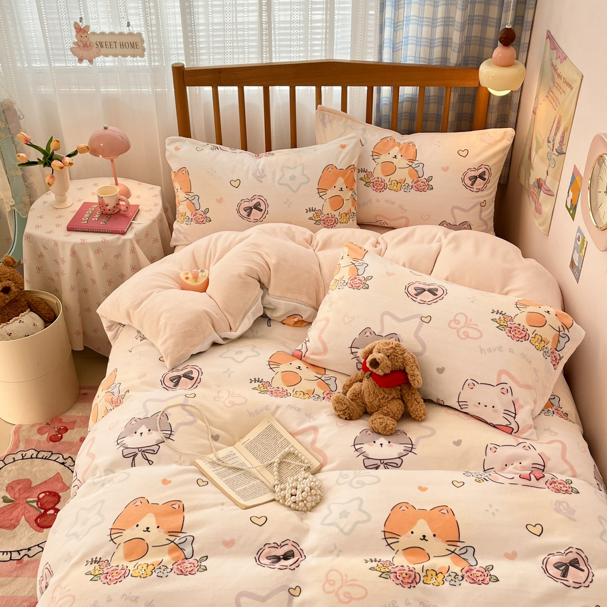 91家纺网 家纺一手货源 找家纺 小叮当家纺仓储工厂店 2025新款牛奶绒印花四件套 喵影仙花